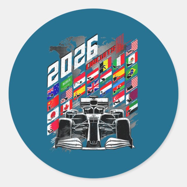2026 Calendar Racing Circuit Schedule Places  Runder Aufkleber (Vorderseite)