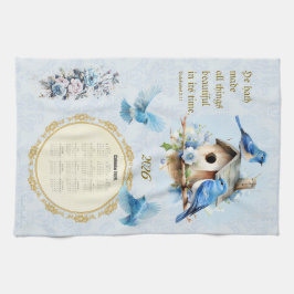2026 Calendar Towel Bluebirds Birdhouse Ecc 3:11 Geschirrtuch