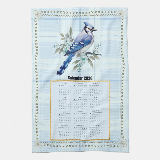 2026 Calendar Towel Bluejay 2 Geschirrtuch (Vertikal)