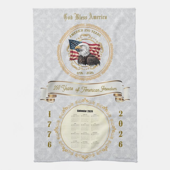2026 Calendar Towel God Bless America 250 Years Geschirrtuch (Vertikal)