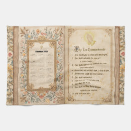 2026 Calendar Towel Ten Commandments Monastic  Geschirrtuch