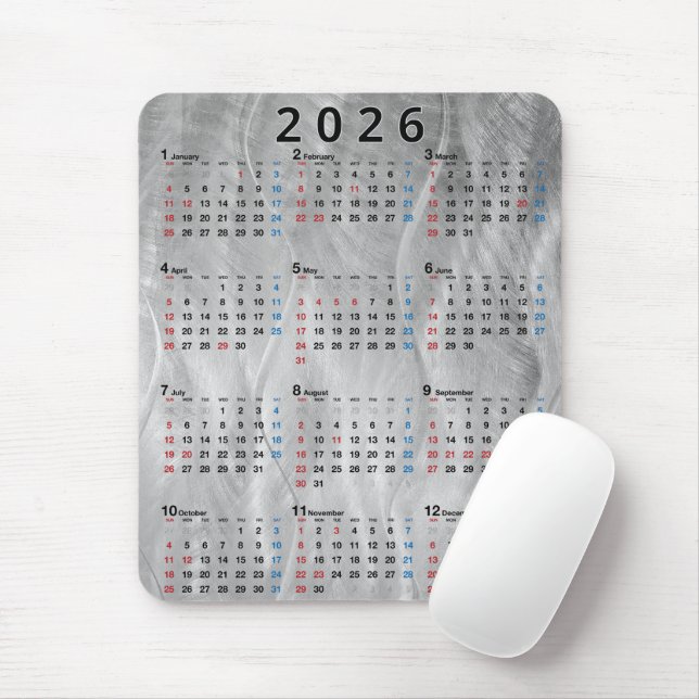 2026 Calendar Wavy Brushed Steel Abstract Mousepad (Mit Mouse)