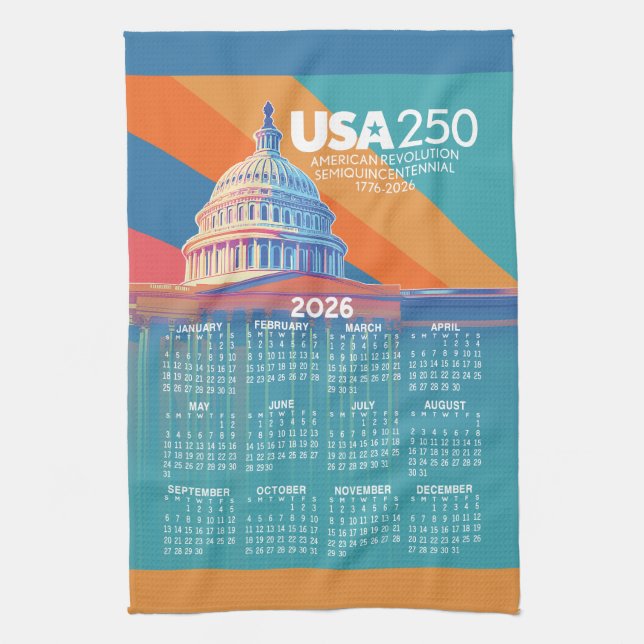 2026 Calendar with USA 250 Capital Dome America Geschirrtuch (Vertikal)