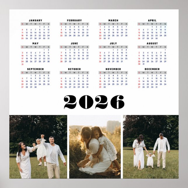 2026 Calendar with White Background  Poster (Vorne)