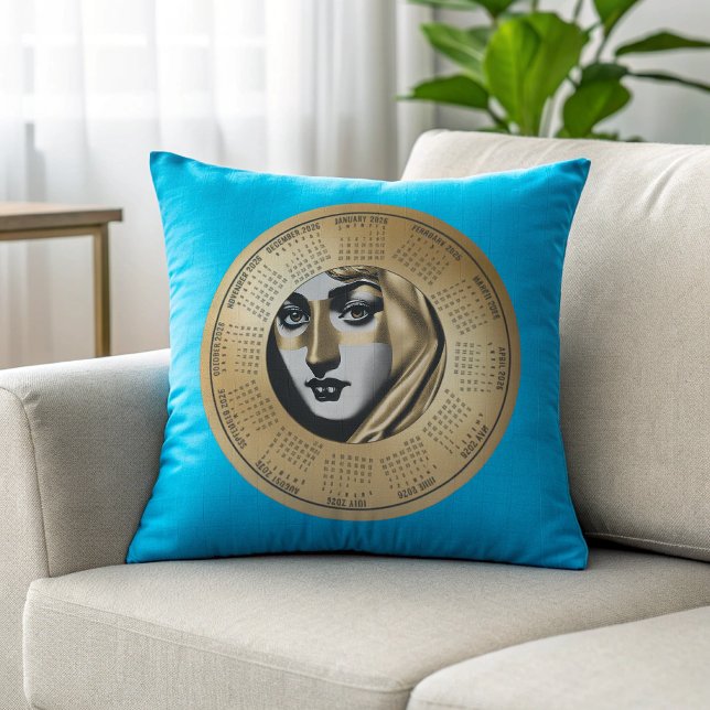  2026 Calendar Woman’s Face in Black and Gold Kissen (Von Creator hochgeladen)
