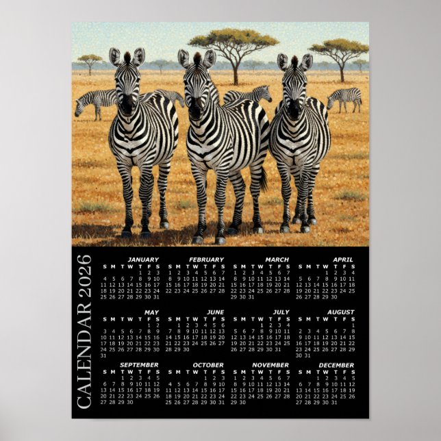2026 Calendar, Zebras, African Safari, Africa Poster (Vorne)