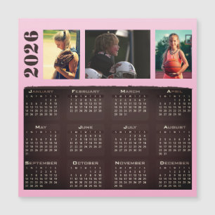 2026 Calendrier 3 Photo Collage Magnet Card