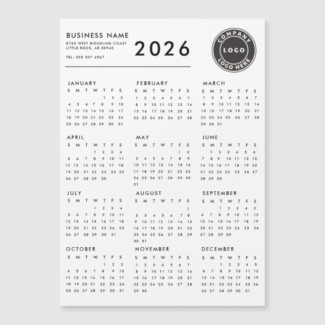 2026 Calendrier Business Logo Magnet personnalisé (Devant)
