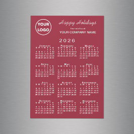 2026 Calendrier Business Logo Red Holiday Magnet
