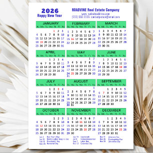 2026 Calendrier Carte magnétique d'entreprise bleu