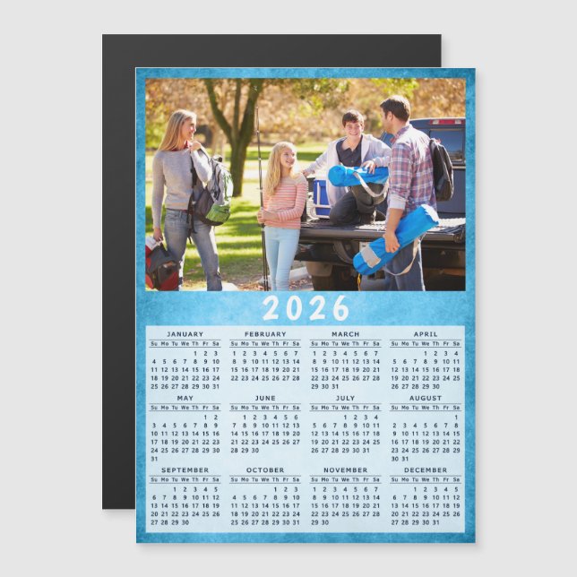 2026 Calendrier Famille Photo Blue Fridge Magnet (Devant / Derrière)
