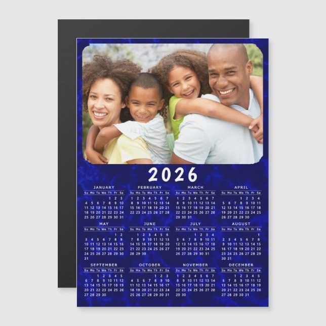 2026 Calendrier Magnet Family Photo Marine Blue (Devant / Derrière)
