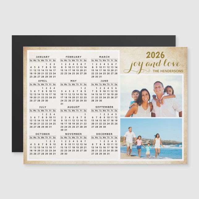 2026 Calendrier Magnet Personnalisé Photo de famil (Devant / Derrière)