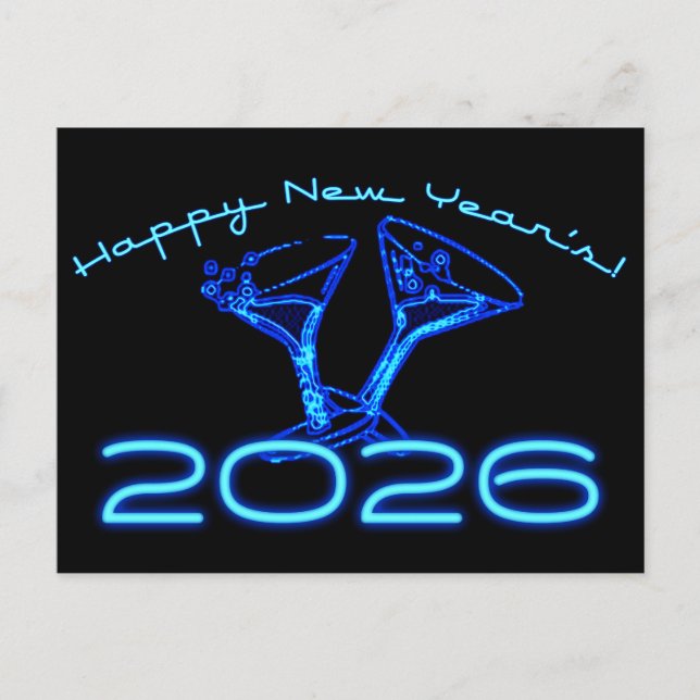 2026 Champagner Prost Neujahr Postkarte (Vorderseite)
