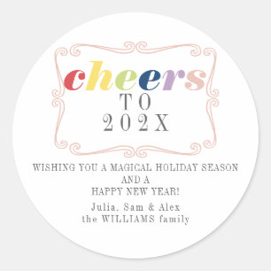 2026 Cheers Modern Retro Holiday Happy New Year Runder Aufkleber