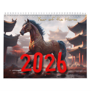 2026 Chinesische Zodiakische Tiere im Pferdejahr v Kalender