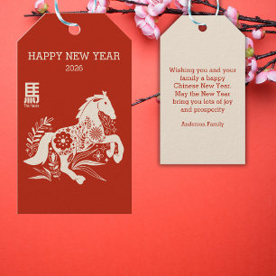 2026 Chinesisches Neujahr des Pferdes Floral Geschenkanhänger