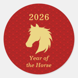2026 Chinesisches Neujahr des Pferdes Runder Aufkleber