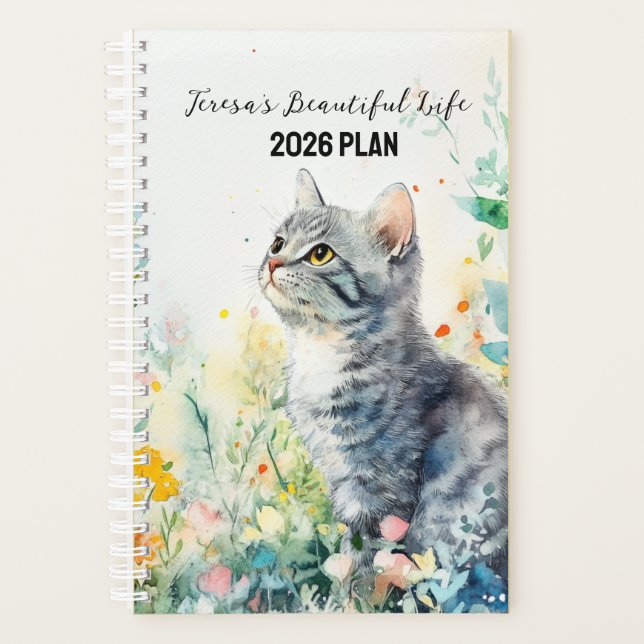 2026 Custom Planner | Floral Cat Planner Planer (Vorderseite)