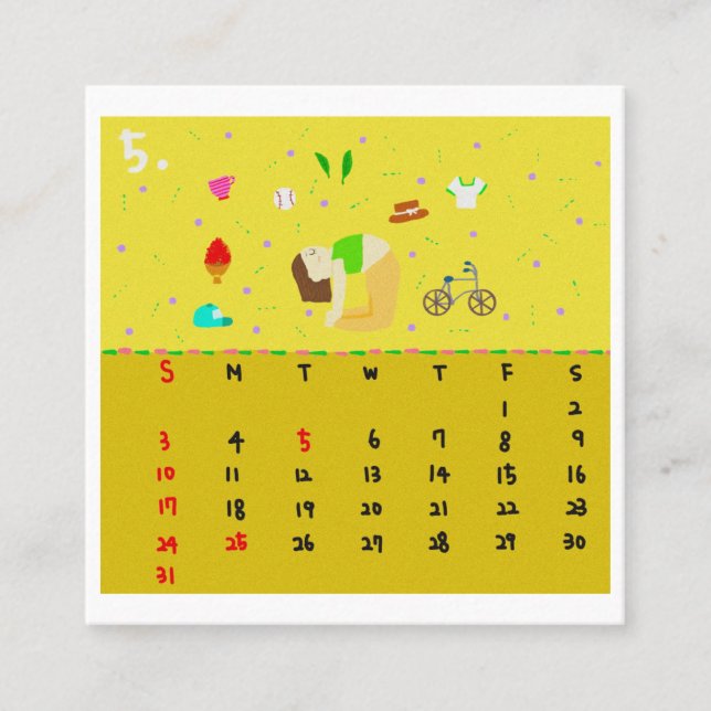 2026 Cute Cartoon Yoga Poses Calendar, Health  Quadratische Visitenkarte (Vorderseite)