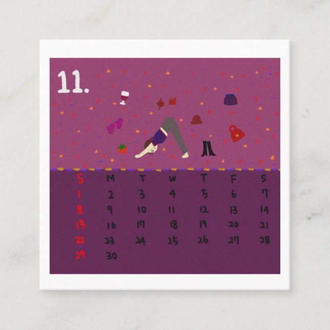 2026 Cute Cartoon Yoga Poses Calendar, Health  Quadratische Visitenkarte (Vorderseite)