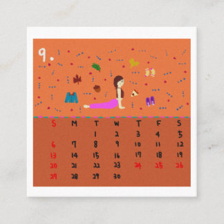 2026 Cute Cartoon Yoga Poses Calendar, Health  Quadratische Visitenkarte