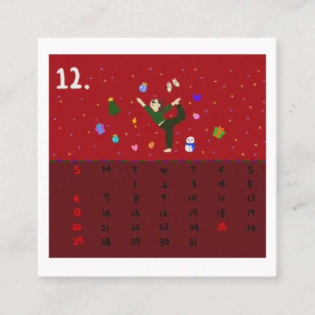 2026 Cute Cartoon Yoga Poses Calendar, Health  Quadratische Visitenkarte (Vorderseite)