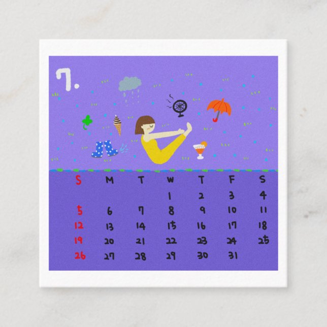 2026 Cute Cartoon Yoga Poses Calendar, Health  Quadratische Visitenkarte (Vorderseite)