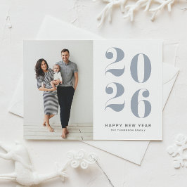 2026 Dusty Blue Bold Typography New Year Photo Feiertagskarte