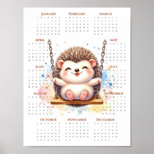 2026 Ein-Seiten-Kalender Süßer Igel auf Schaukel Poster