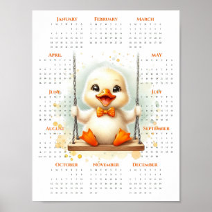 2026 Ein-Seiten-Kalender Süßes Entlein auf Schauke Poster