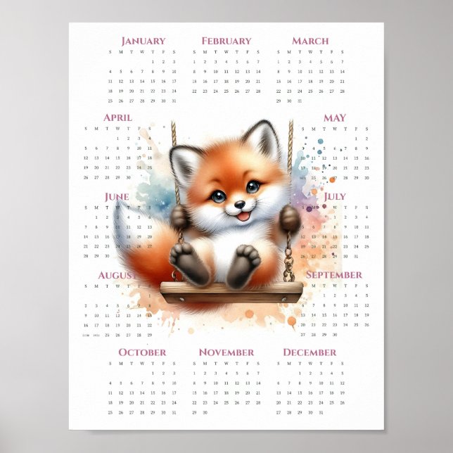 2026 Ein-Seiten-Kalender Whimsical Fuchs auf Schau Poster (Vorne)