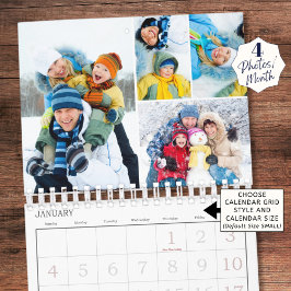 2026 Einfache FotoCollage 4 pro Monat Kalender