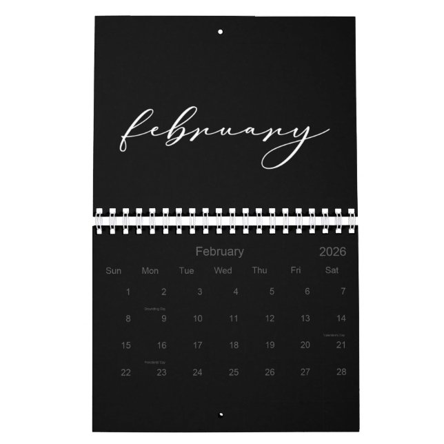2026 Einfache Schwarze Benutzerdefiniert Minimalis Kalender (Feb 2026)