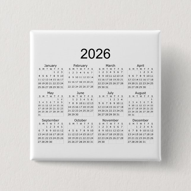 2026 Einfacher Minimalistischer Kalender Button (Vorderseite)