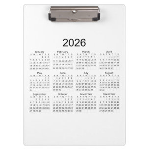 2026 Einfacher Minimalistischer Kalender Klemmbrett