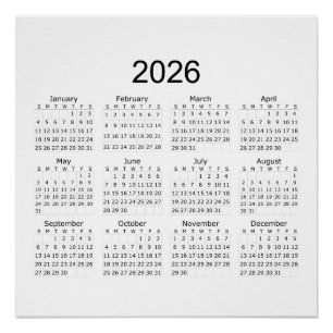 2026 Einfacher Minimalistischer Kalender Poster
