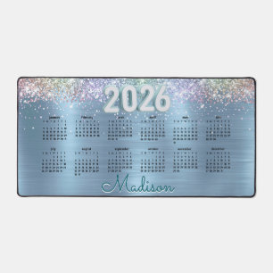 2026 Eisblauer Kunstglitter-Kalender Schreibtischunterlage