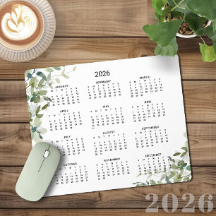 2026 Elegant Soft Green Eukalyptus Desk Calendar Mousepad