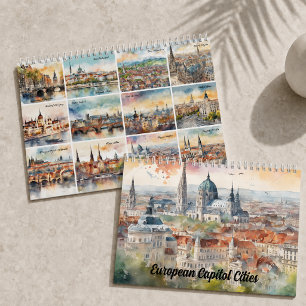 2026 Europäische Hauptstädte Aquarell-Reisekunst Kalender