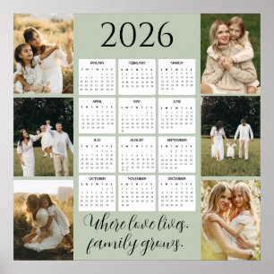 2026 Familienkalender mit Platz für 6 Porträts Poster