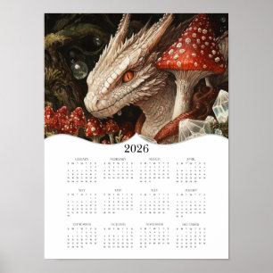 2026 Fantasy Dragon Full Year Wall Calendar Poster