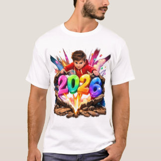 2026 Färbenfroher Neujahrsaufkleber Kunst T-Shirt