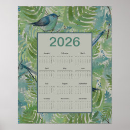 2026 Ferns Birds Calendar Poster