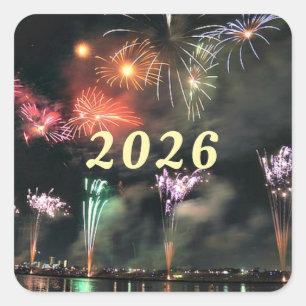 2026, Feuerwerksfeier, Aufkleber für das Quadrat