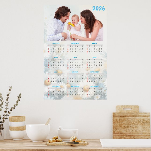 2026 Floral Calendar with Family Photo Poster (Küche)