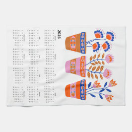 2026 Folk Art Blume Pot Calendar Geschirrtuch