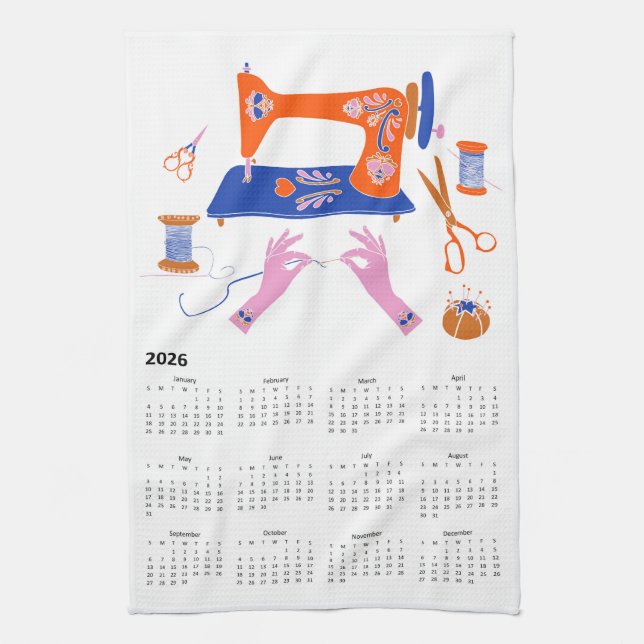 2026 Folk Art CottargetCore Nähkalender Geschirrtuch (Vertikal)