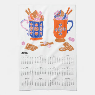 2026 Folk Art - Hauptthema Hot Chocolate Calendar Geschirrtuch