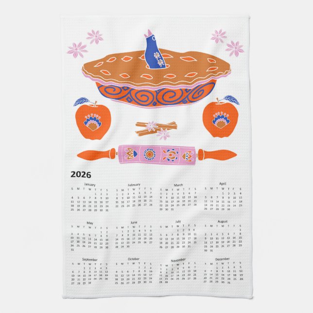 2026 Folk Art Kernstück Apple Pie Kalender Geschirrtuch (Vertikal)